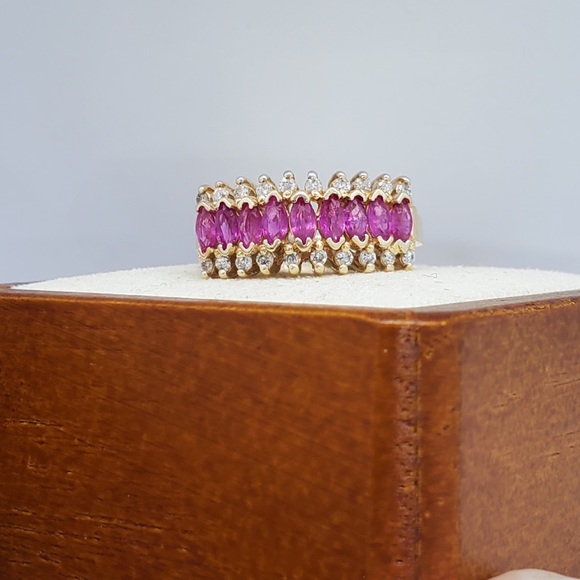 1.73ctw Ruby & Diamond Band Ring 14k solid Gold - Picture 7 of 13